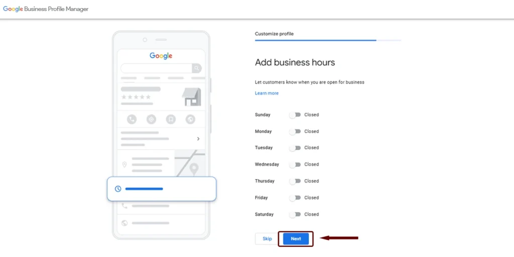 Set business hours https://algomindsdigital.com/free-business-listing-on-google-guide/