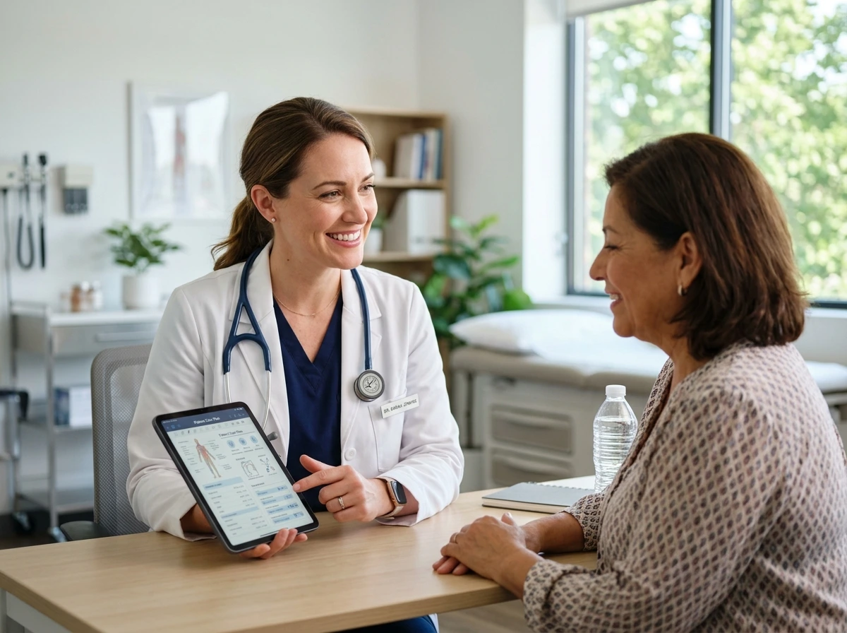 Doctor consulting patient in modern clinic