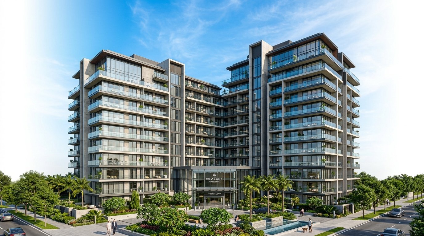 Modern luxury residential apartment buildings with glass balconies